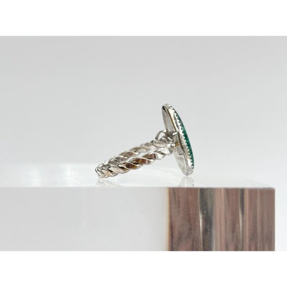 Natural Malachite Vintage Braided Shank Southwest Sterling Silver 925 Ring sz 8 - Picture 4 of 8